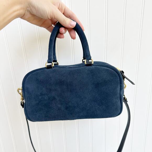 Clare V. Petite Claudine Navy Suede Crossbody Bag Top Handle Shoulder Purse NEW - Picture 7 of 10